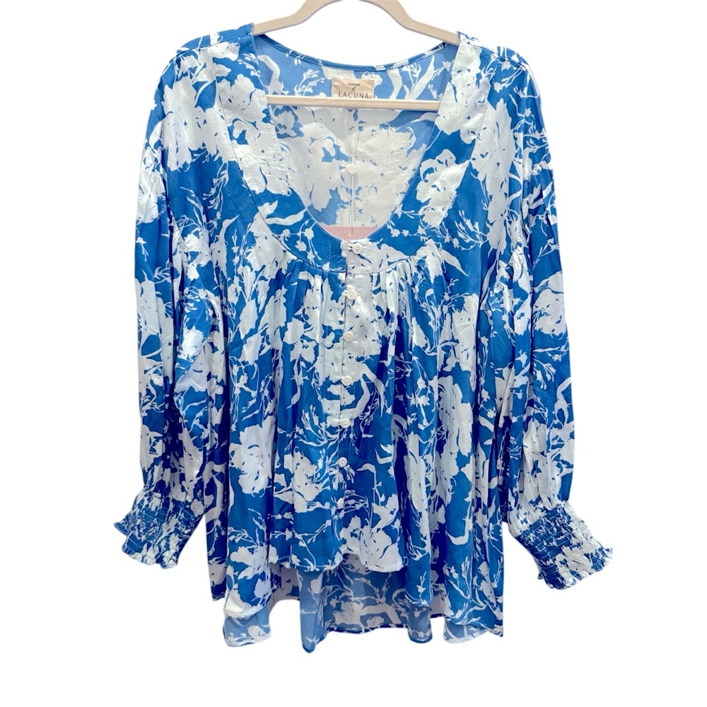 NWT House of Lacuna Lou Lou Blouse in Blue Floral